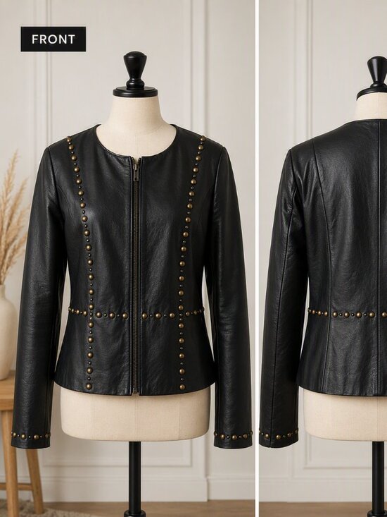 Jackets & Blazers - Chic Black Leather Studded Jacket – Statement Piece!